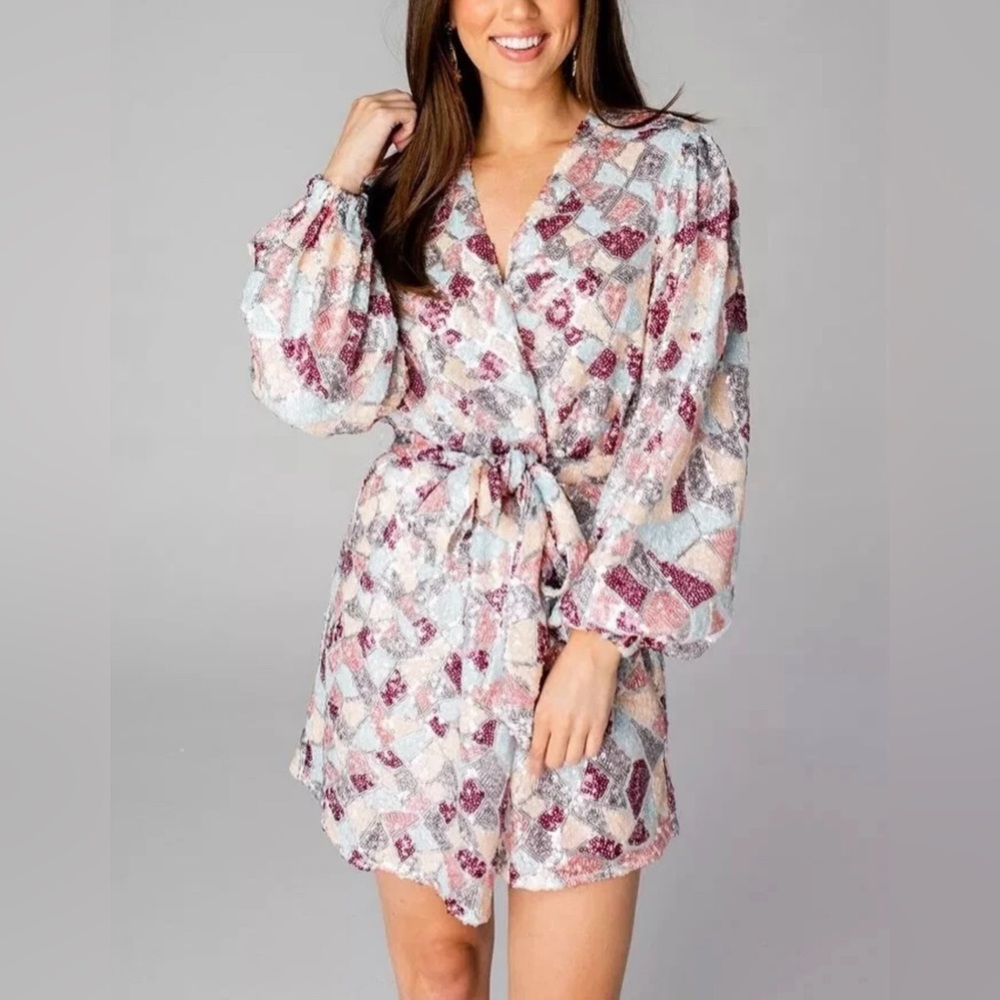 BUDDY LOVE Adeline Sequin Wrap Mini Dress size S/M NEW $132 Mardi Gras